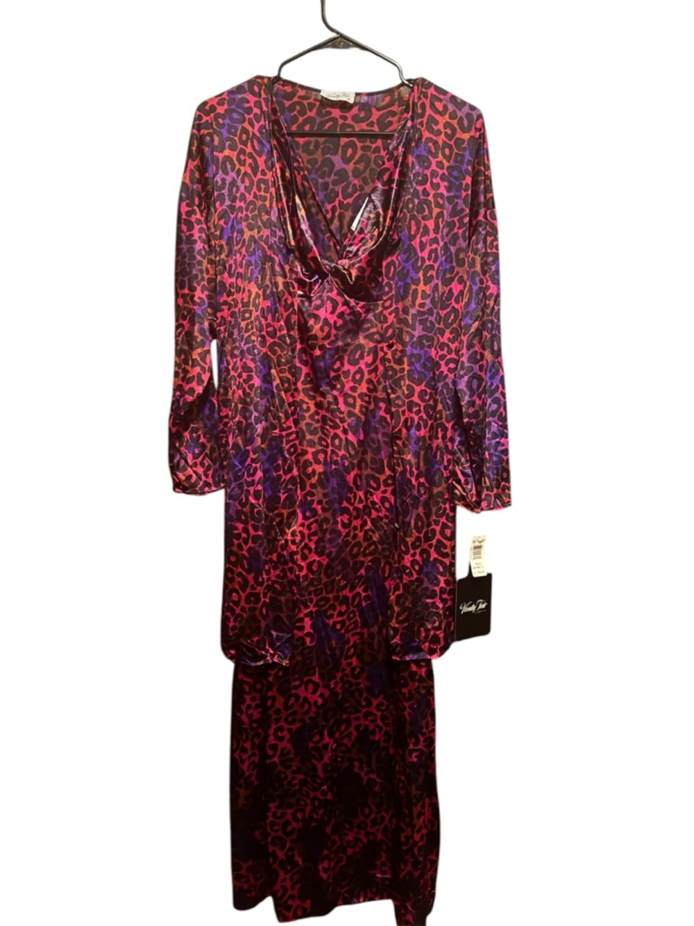 1980s Vanity Fair Satin Leopard Gown & Robe Set-NWT-Size Small
